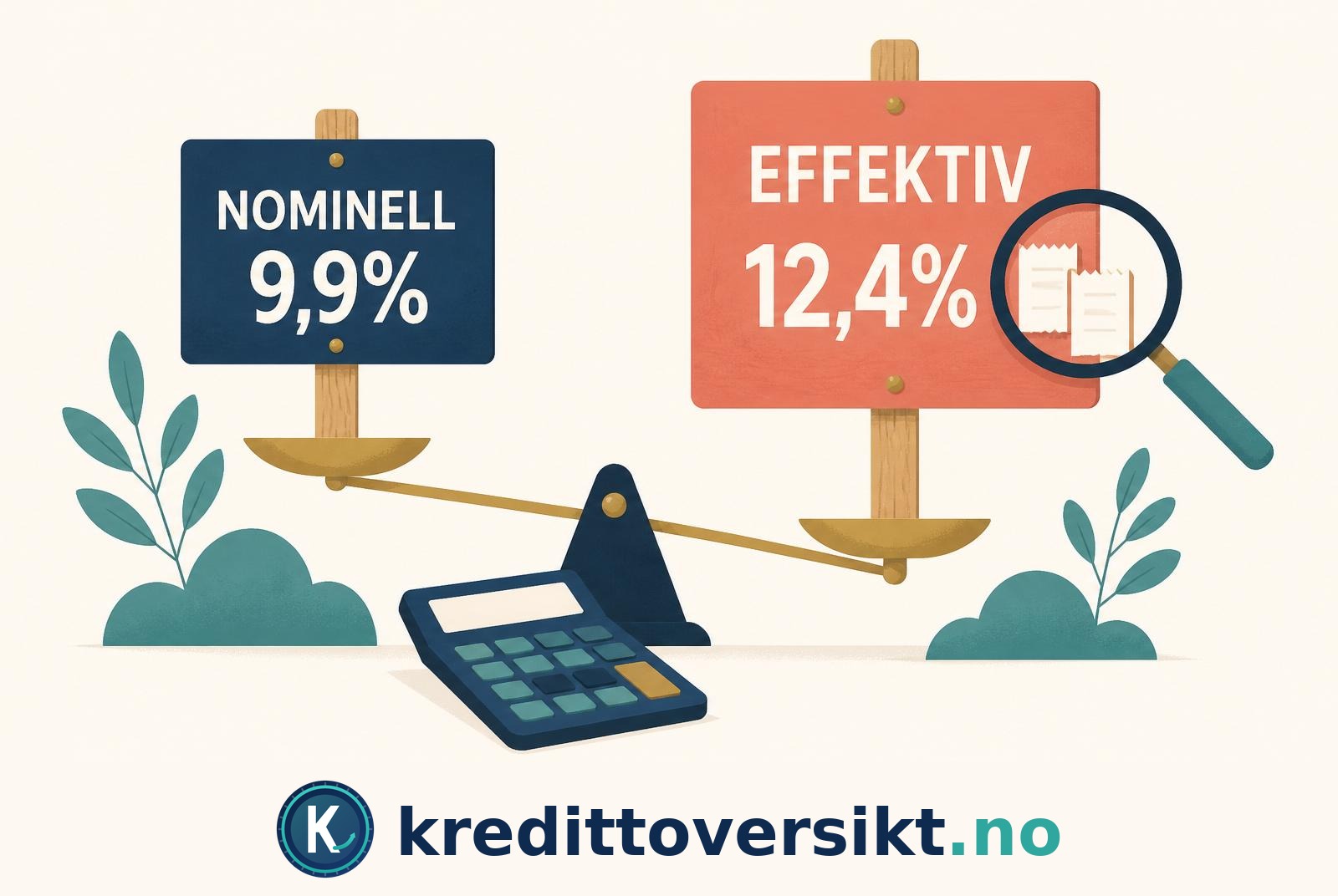 Illustrasjon som sammenligner nominell og effektiv rente på vektskål
